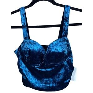 Velvet Crop Top Meraki Cruzin Festival Teal Blue Bralette Size‎ Small NWT